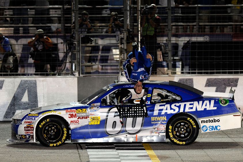 Credit: John Harrelson/Getty Images for NASCAR Carl Edwards, driver of the No. 60 Fastenal Ford, celebrates with a backflip after winning the NASCAR Nationwide Series Great Clips 300 at Atlanta Motor Speedway on Sept. 3 in Hampton, Ga.